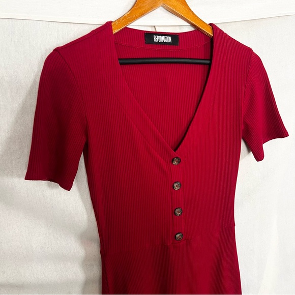 Reformation Cardinal Red Ribbed Mini Dress Small - Picture 5 of 10